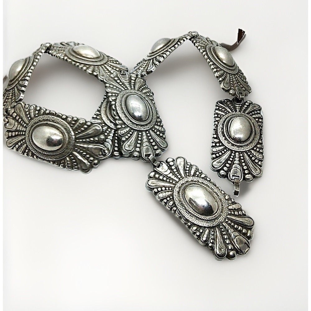 Vintage 80s Escada Ornate Silver Tone Concho Chain Belt Western Statement Piece